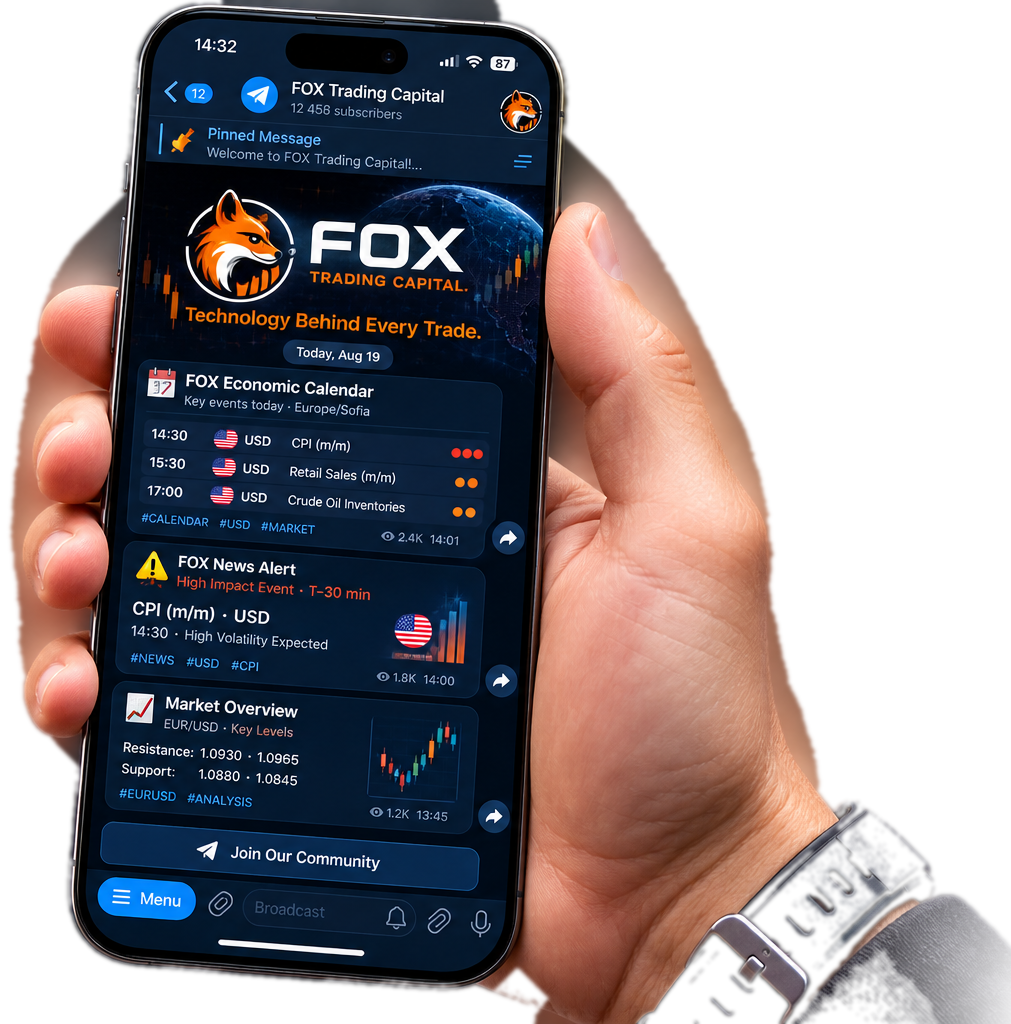 FOX Trading Capital Telegram channel — Economic Calendar shown on a smartphone